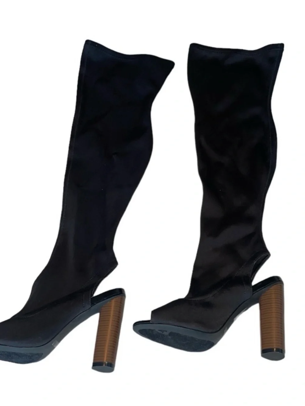 Cape Robbin Connie-1 Black Over Knee Peep Toe Sock Boots Block Heel Size 7